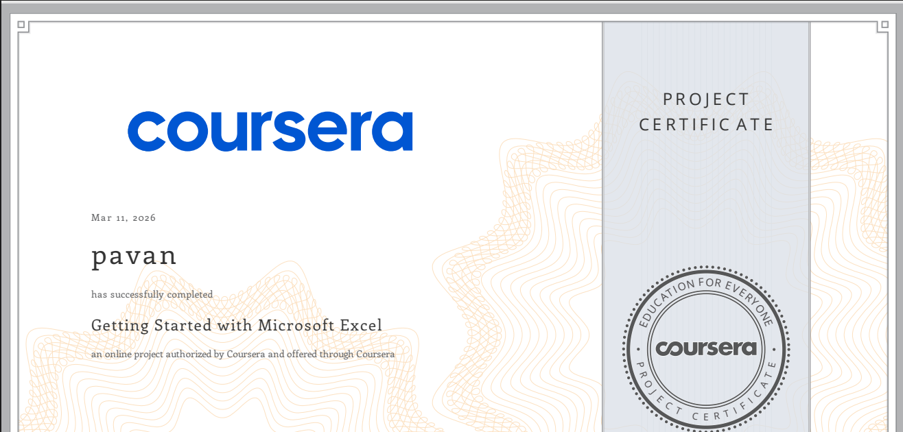 MS Excel Certificate